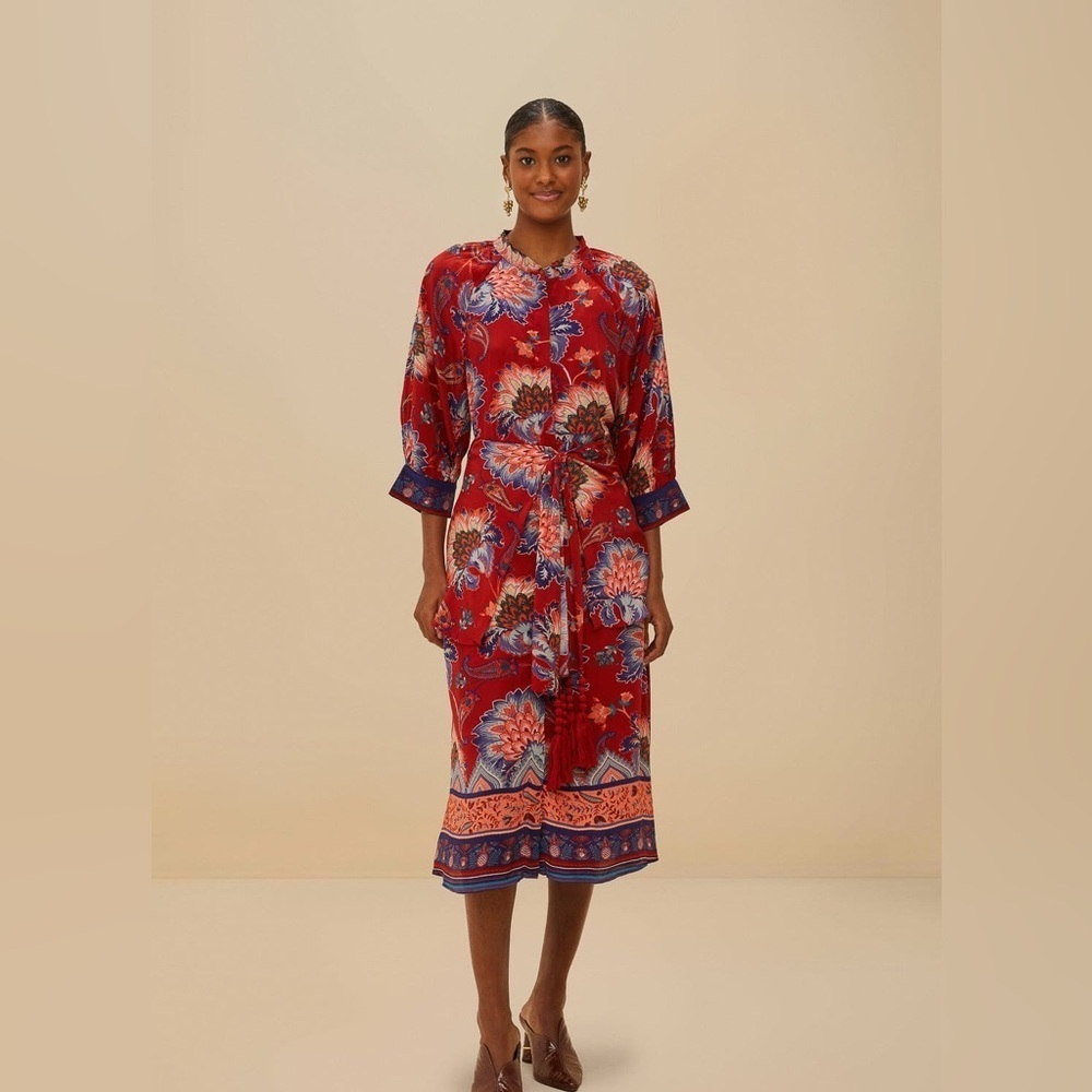 Farm Rio: Luang Red Maxi Dress with blue scarves - Mty